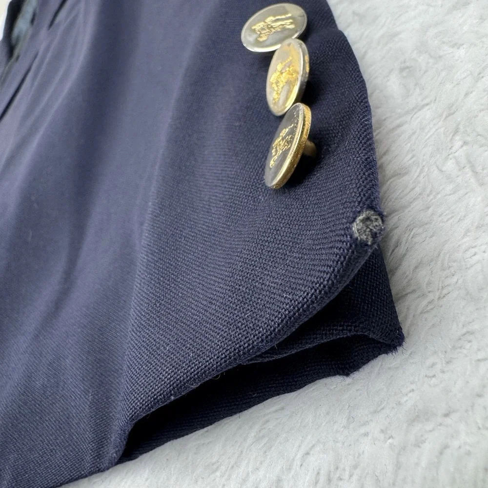 Burberrys Wool Blazer Mens 46 Navy Blue Gold Crest Button Vintage Sport Coat